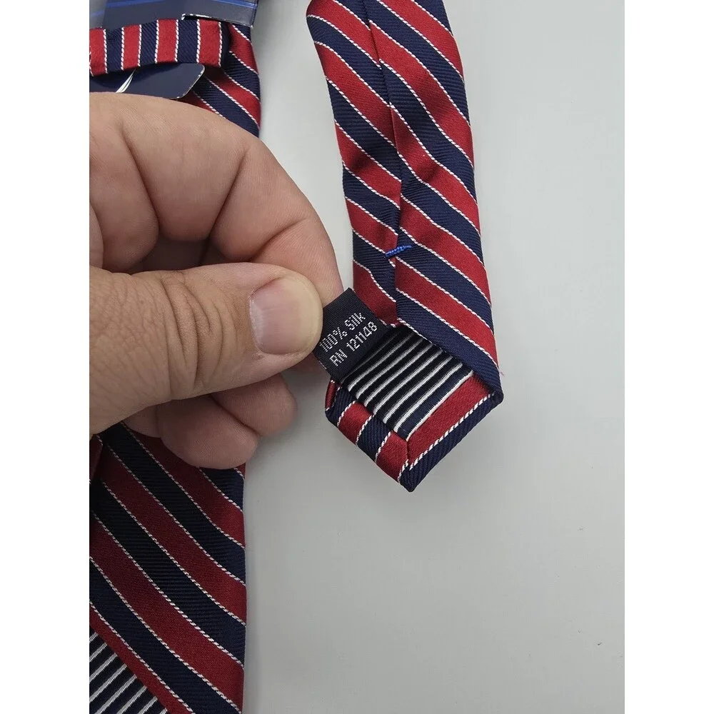 NAUTICA Men's Classic 100% Silk Necktie Designer STRIPED Red/Blue/White GUC